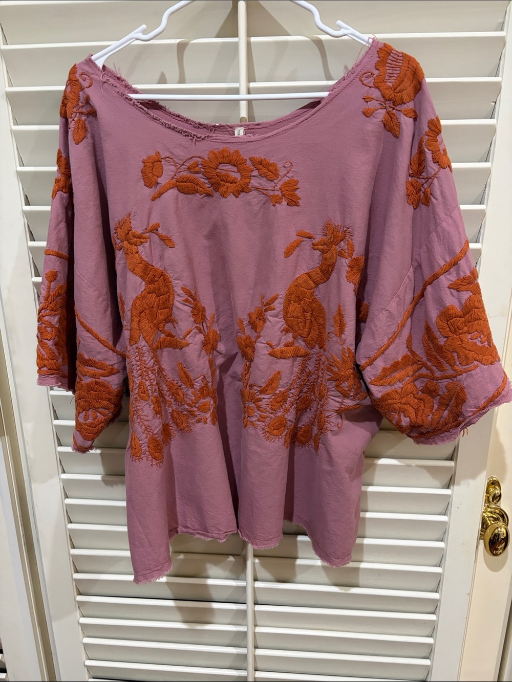 Magnolia Pearl Dusty Pink Blouse with Rust Embroidered Floral.